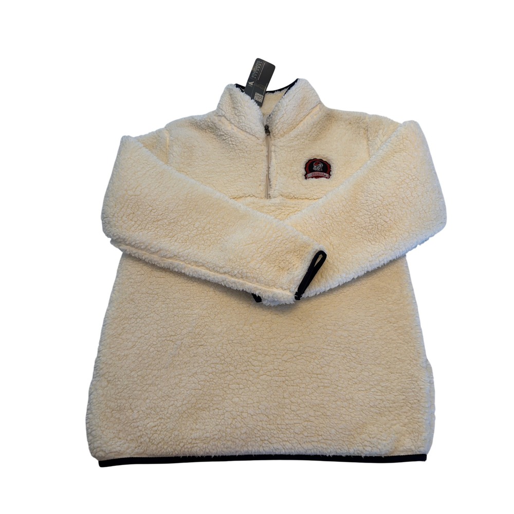 Knights Apparel Georgia Bulldogs Sherpa Fleece Quarter Zip Pullover Cream Medium